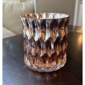 Vintage Rose Gold Mercury Glass Geometric Pattern Candle Holder Vase 4” x 4”